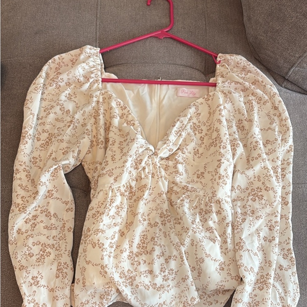 Pink Lily Floral Cream and beige Blouse